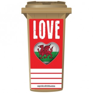 Love Wales Heart Wheelie Bin Sticker Panel